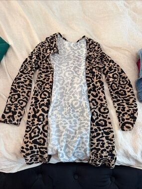 Leopard Print Open Front Women's Cardigan - Tan and Black